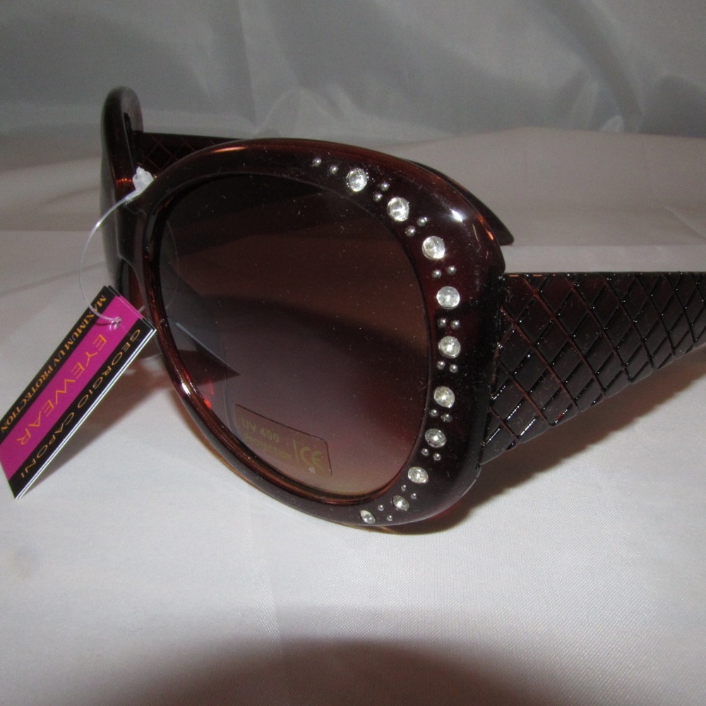 Sunglasses Ladies Rhinestone Brown Wide Template